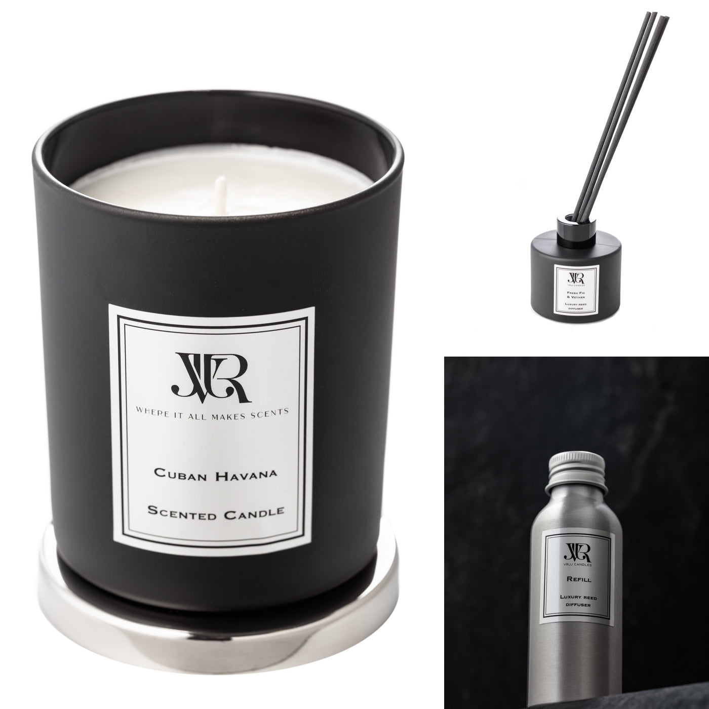 Cuban Havana Candle & Reed Diffuser Bundle with Refill  V R J J CANDLES   